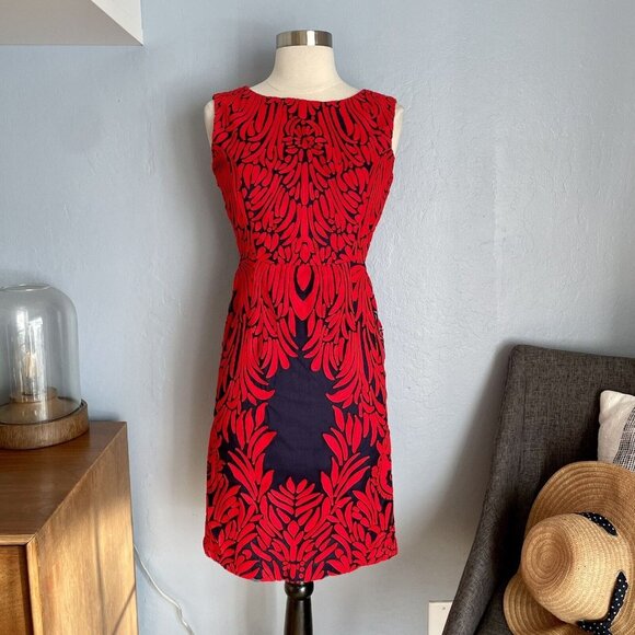 Anthropologie Pankaj & Nidhi Spice Tree Embroidered Sheath Dress Navy Red - Picture 9 of 12